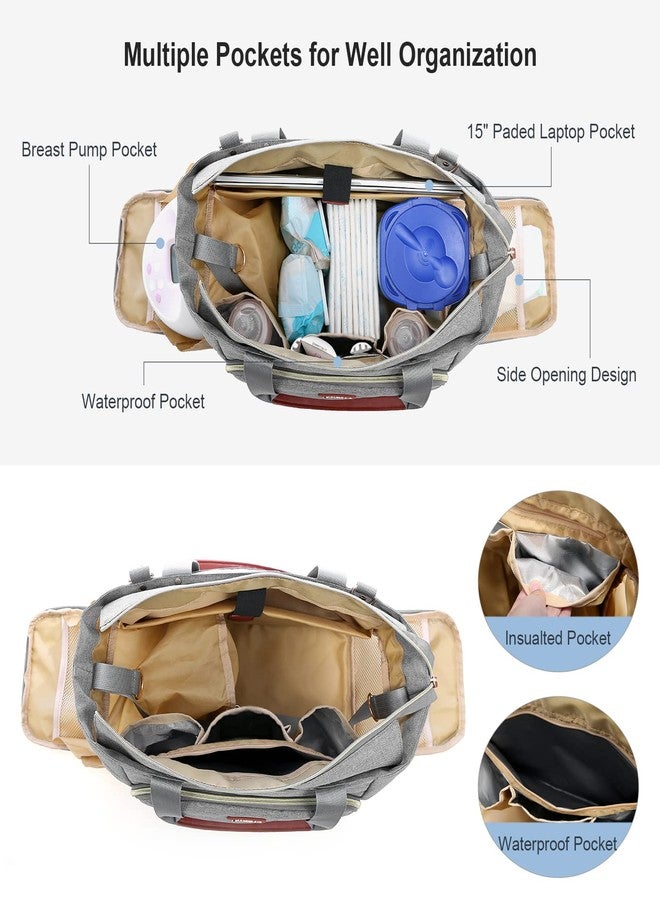 LOVEVOOK Diaper Bag Set, 3-Piece Set with Laptop Pocket, Cooler Bag & Changing Pad, Fits Most Breast Pumps, Grey, 15.7" x 8" x 11", For Mothers, Newborn - 3 Years - Image 2